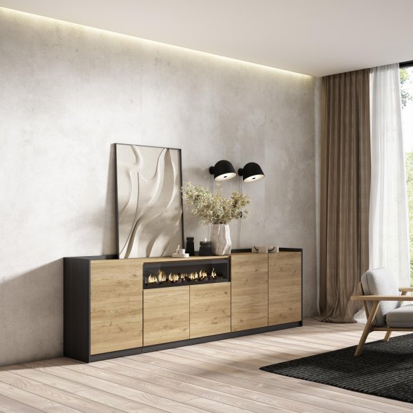 Aparador 260cm Lareira LED 5 Portas | Ukukhome 2