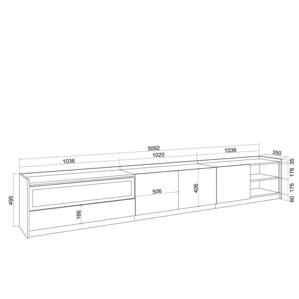 Móvel TV 310cm Lareira LED TV 80" | Ukukhome