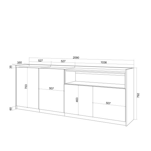 Aparador Sala 207cm 4 Portas Soft | Ukukhome