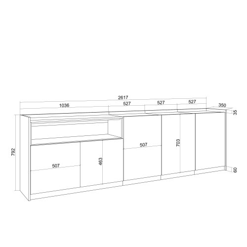 Aparador Sala 260cm 5 Portas Soft | Ukukhome