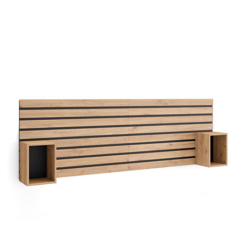 Cabeceira com mesas de cabeceira 214x70x3 cm para cama 135-160 cm com armazenamento carvalho, quarto nórdico quente e fu