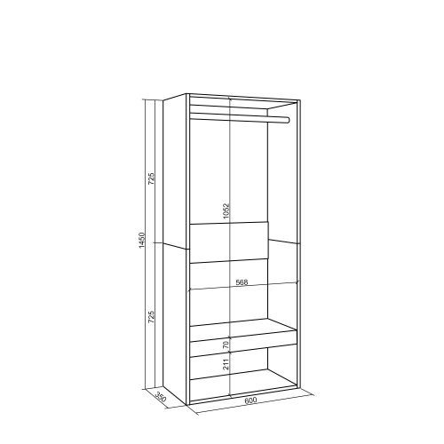 Closet Aberto 60x145 cm Carvalho | Módulo Roupeiro