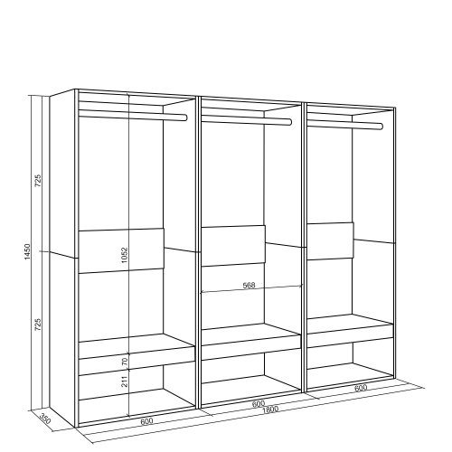 Closet Aberto 180x145 cm Carvalho | Roupeiro Quarto