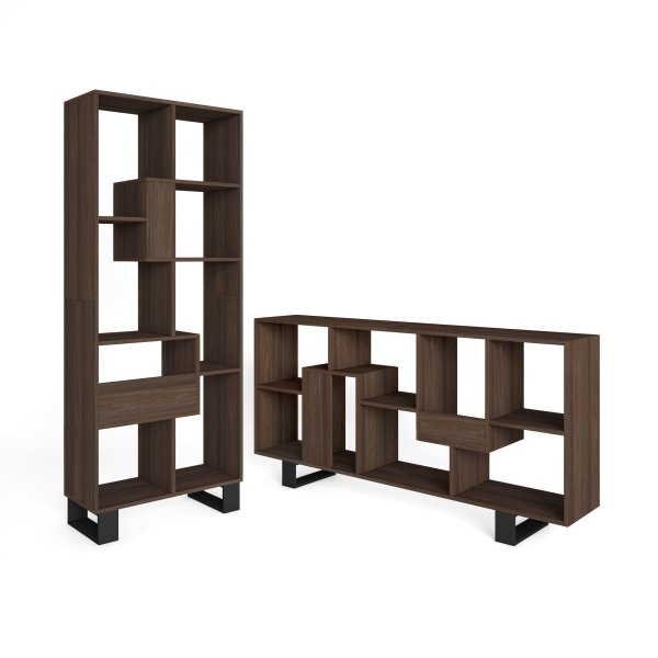 Estante livraria parede 174x67x31 cm design industrial carvalho escuro, expositor e armazenamento para salão e escritóri