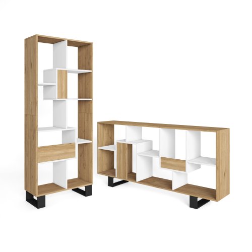 Estante livraria parede 174x67x31 cm design industrial carvalho e branco, estante bicolor para salão moderno luminoso