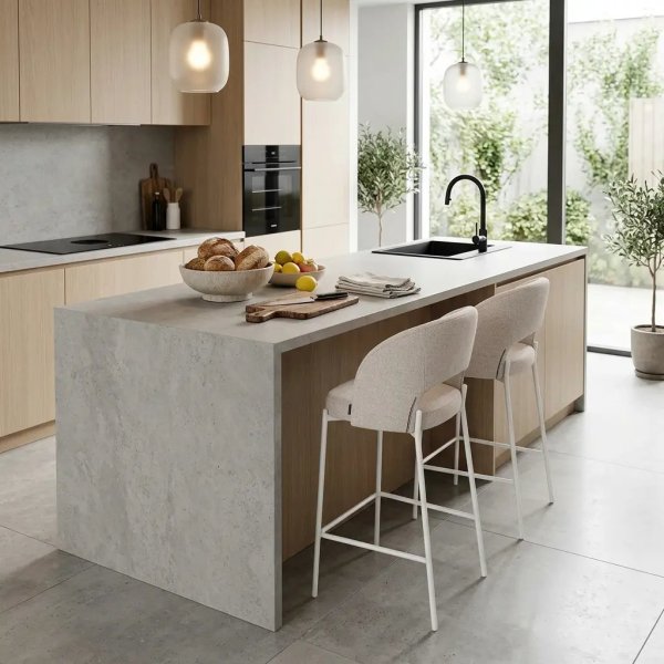 Banco Alto Estofado Harmony Areia Pés Marfim | Ukukhome 2
